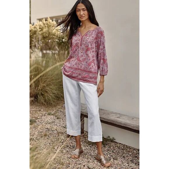 J Jill Linen Wide Leg Cropped Pants size Medium Petite White Beachy Relaxed Trip - Picture 2 of 12